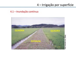 ESTRADA
QUADRA QUADRA
4.1 – Inundação contínua
Foto:Andradeetal,(2006)
4 – Irrigação por superfície
 
