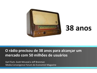 Karl Fisch, Scott McLeod e Jeff Brenman  Media Convergence Forum do Economist Magazine O rádio precisou de 38 anos para alcançar um mercado com 50 milhões de usuários 38 anos 