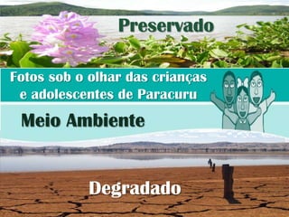 Preservado

Fotos sob o olhar das crianças
 e adolescentes de Paracuru
 Meio Ambiente


            Degradado
 