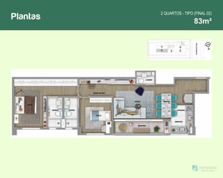 Plantas 83m²
2 QUARTOS - TIPO (FINAL 02)
 
