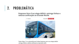 2. PROBLEMÁTICA
Fonte: https://www.cbnrecife.com/artigo/empresa-vera-cruz-alega-deficit-
entrega-linhas-e-solicita-unificacao-ao-grande-recife
 