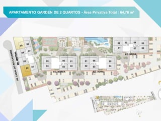 APARTAMENTO GARDEN DE 2 QUARTOS - Área Privativa Total : 64,76 m²
 