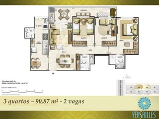 3 quartos – 90,87 m² - 2 vagas
 