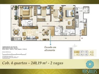 Cob. 4 quartos – 240,19 m² - 2 vagas
Escada em
alvenaria
 