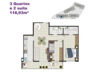 3 Quartos
e 2 suíte
118,93m²
 