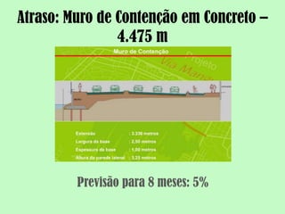 Atraso: Muro de Contenção em Concreto –
                4.475 m




         Previsão para 8 meses: 5%
 