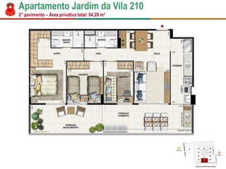Apartamento Jardim da Vila 210 
2°pavimento –Área privativa total: 94,29 m²  