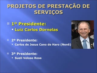 1º Presidente: Luiz Carlos Dornelas 2º Presidente: Carlos de Jesus Cano de Haro (Nenê) 3º Presidente:  Sueli Veloso Rosa 