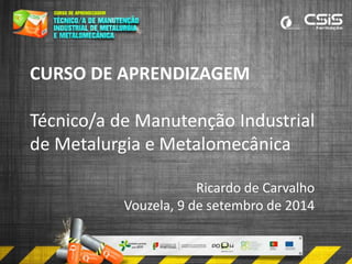 CURSO DE APRENDIZAGEM 
Técnico/a de Manutenção Industrial 
de Metalurgia e Metalomecânica 
Ricardo de Carvalho 
Vouzela, 9 de setembro de 2014 
 