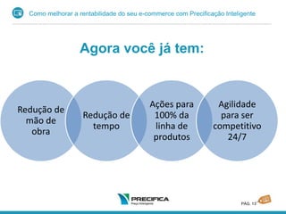 Como melhorar a rentabilidade do seu e-commerce com Precificação Inteligente
PÁG. 13
Agora você já tem:
Redução de
mão de
obra
Redução de
tempo
Ações para
100% da
linha de
produtos
Agilidade
para ser
competitivo
24/7
 
