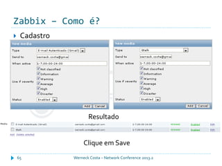 Zabbix – Como é?
Werneck Costa – Network Conference 2013.265
 Cadastro
Resultado
Clique em Save
 