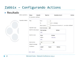 Zabbix – Configurando Actions
Werneck Costa – Network Conference 2013.278
 Resultado
 