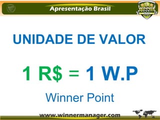 UNIDADE DE VALOR
1 R$ = 1 W.P
Winner Point
 