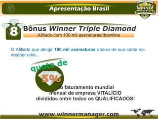 O Afiliado que atingir 100 mil assinaturas abaixo de sua conta vai
receber uma...
 