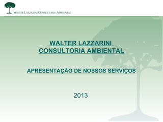 WALTER LAZZARINI
CONSULTORIA AMBIENTAL
APRESENTAÇÃO DE NOSSOS SERVIÇOS
2013
 