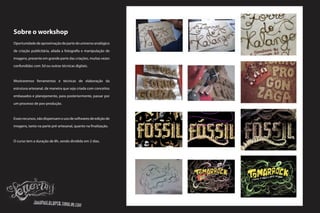 Sobre o workshop
Oportunidade de aproximação de parte do universo analógico

de criação publicitária, aliada a fotografia e manipulação de

imagens, presente em grande parte das criações, muitas vezes

confundidas com 3d ou outras técnicas digitais.



Mostraremos ferramentas e técnicas de elaboração da

estrutura artesanal, de maneira que seja criada com conceitos

embasados e planejamento, para posteriormente, passar por

um processo de pos-produção.



Esses recursos, não dispensam o uso de softwares de edição de

imagens, tanto na parte pré-artesanal, quanto na finalização.



O curso tem a duração de 8h, sendo dividido em 2 dias.
 