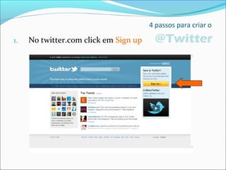 4 passos para criar o
@Twitter1. No twitter.com click em Sign up
 