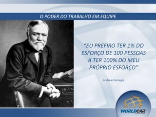 O PODER DO TRABALHO EM EQUIPE
“EU PREFIRO TER 1% DO
ESFORÇO DE 100 PESSOAS
A TER 100% DO MEU
PRÓPRIO ESFORÇO”
Andrew Carnegie
 