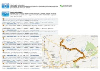 Atualização Automática
Com o botão “Atualizar Página Automaticamente” é possível acompanhar em tempo real
todo o trajeto do Veículo ou da Frota.

Relatório de Viagem
Completo com o Histórico de todo o trajeto percorrido e todas as posições do veículo
em movimento ou parado. Com a opção de consulta online de até 15 dias ou período
maior salvo em Excel.

 