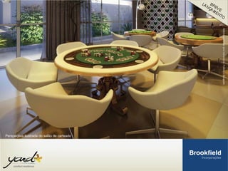 Perspectiva ilustrada do salão de carteado
 