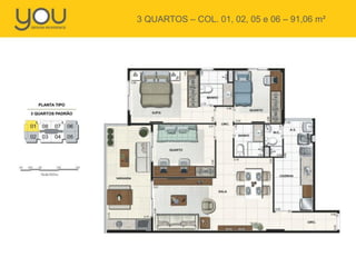 3 QUARTOS – COL. 01, 02, 05 e 06 – 91,06 m²
 