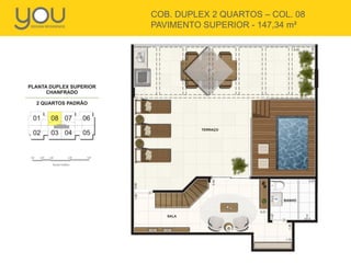 COB. DUPLEX 2 QUARTOS – COL. 08
PAVIMENTO SUPERIOR - 147,34 m²
 