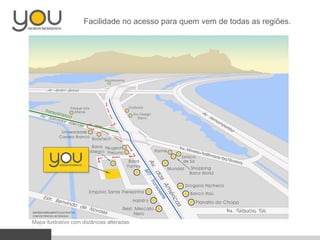 Facilidade no acesso para quem vem de todas as regiões.
Mapa ilustrativo com distâncias alteradas
 