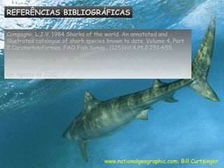www.nationalgeographic.com; Bill Curtsinger Compagno, L.J.V. 1984 Sharks of the world. An annotated and illustrated catalogue of shark species known to date. Volume 4, Part 2 Carcharhiniformes. FAO Fish.Synop., (125)Vol.4,Pt.2:251-655 Simpfendorfer, C. 2005.  Galeocerdo cuvier . IUCN Red List of Threatened Species. Version 2010.2. <www.iucnredlist.org>. Acesso em Agosto de 2010.  REFERÊNCIAS BIBLIOGRÁFICAS 