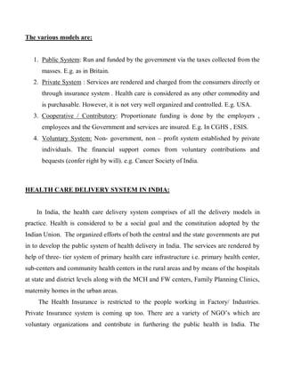 A presentation on health care delivery system in india | PDF