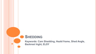 SHEDDING
Keywords: Cam Shedding, Heald frame, Shed Angle,
Backrest hight, ELSY
 