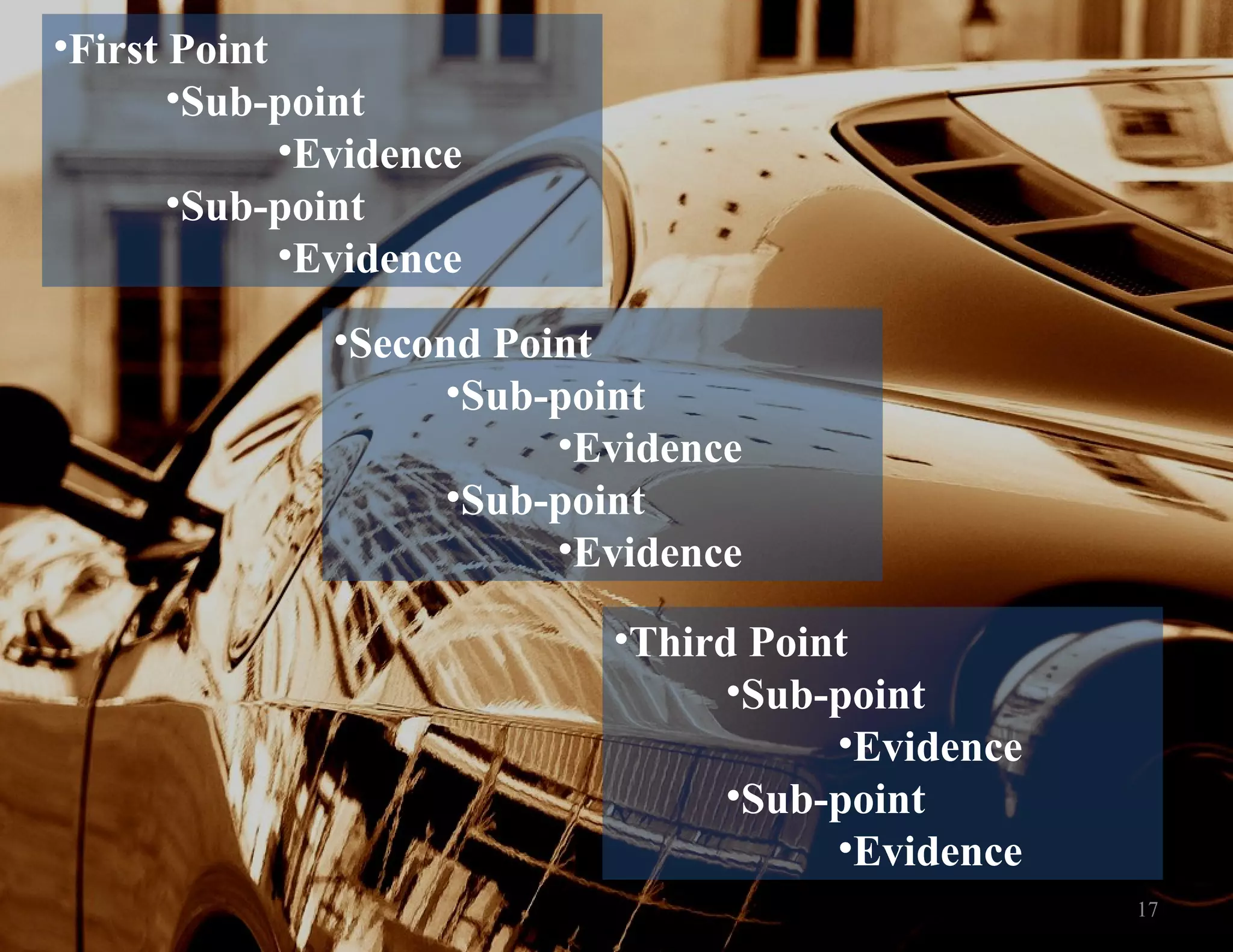 17 First Point Sub-point Evidence Sub-point Evidence Second Point Sub-point Evidence Sub-point Evidence Third Point Sub-point Evidence Sub-point Evidence 