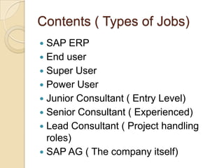 Various types of job opportunities in SAP. | PPTX