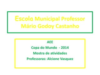 Escola Municipal Professor
Mário Godoy Castanho
AEE
Copa do Mundo - 2014
Mostra de atividades
Professoras: Alcione Vasquez
 