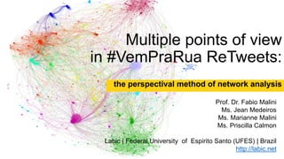 Multiple points of view
in #VemPraRua ReTweets:
the perspectival method of network analysis
Prof. Dr. Fabio Malini
Ms. Jean Medeiros
Ms. Marianne Malini
Ms. Priscilla Calmon
Labic | Federal University of Espirito Santo (UFES) | Brazil
http://labic.net
 