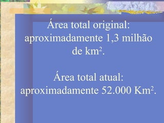 Área total original:
aproximadamente 1,3 milhão
          de km2.

       Área total atual:
aproximadamente 52.000 Km2.
 