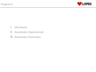 Programa Destaques Resultados Operacionais Resultados Financeiros 
