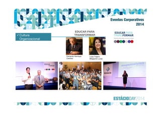 Eventos Corporativos
2014
Cultura
Organizacional
EDUCAR PARA
TRANSFORMAR
Fernando Henrique
Cardoso
Luiza Trajano
(Magazine Luiza)
 
