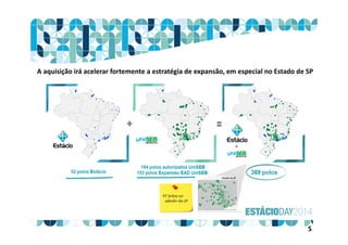 A aquisição irá acelerar fortemente a estratégia de expansão, em especial no Estado de SP
5
 