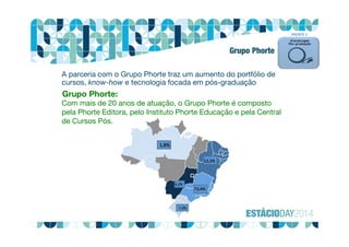 Com mais de 20 anos de atuação, o Grupo Phorte é composto
pela Phorte Editora, pelo Instituto Phorte Educação e pela Central
de Cursos Pós.
A parceria com o Grupo Phorte traz um aumento do portfólio de
cursos, know-how e tecnologia focada em pós-graduação
Grupo Phorte:
FRENTE 1
Grupo Phorte
 