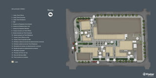 2 - Lobby Trend Corporate 
3 - Lobby Trend Residence 
4 - Mall 
5 - Acesso de Pedestres 24 de Outubro 
6 - Acesso de Pedestres Nova York 
7 - Acesso de Pedestres Mariland 
9 - Acesso exclusivo ao Trend Corporate 
10 - Acesso exclusivo ao Trend Residence 
12 - Acesso Trend Corporate ao Mall 
13 - Entrada e saída de veículos do estacionamento comercial 
14 - Entrada e saída de veículos Trend Residence 
15 - Elevadores de acesso ao estacionamento comercial 
16 - Escada de acesso ao estacionamento comercial 
17 - Bicicletário equipado 
18 - Previsão de Ponto de Táxi 
19 - Doca de Serviços (Mall) 
20 - Porte cochère do complexo 
Lojas 
17 
6 
8 1 
5 
18 
20 
11 
13 
4 
16 
19 
14 
3 
10 
13 7 
2 
9 
15 
12 
18 
IMPLANTAÇÃO TÉRREO Norte 
 