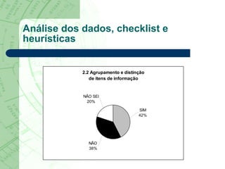 Análise dos dados, checklist e heurísticas 