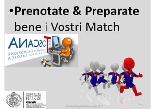 •Prenotate & Preparate 
bene i Vostri Match
MatchMaking MultiPlace Luglio 2013
41
 
