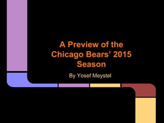 A Preview of the
Chicago Bears’ 2015
Season
By Yosef Meystel
 