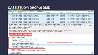 CASE STUDY: DHCPv6 DUID
DHCPv6 Unique Indentifier (DUID)
13
 
