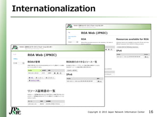 Copyright © 2015 Japan Network Information Center
Internationalization
16
 