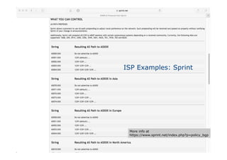 ISP Examples: Sprint
More info at
https://www.sprint.net/index.php?p=policy_bgp
 