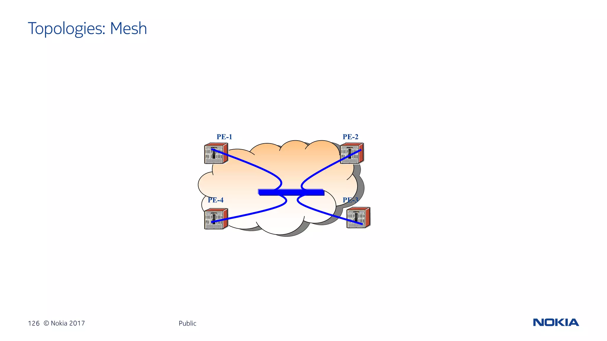 126 © Nokia 2017
Topologies: Mesh
Public
PE-4
PE-1
PE-3
PE-2
 