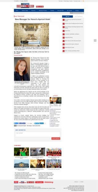 Apricot Hotel Appoints New Manager, Reported by Vietnam Econimic Times