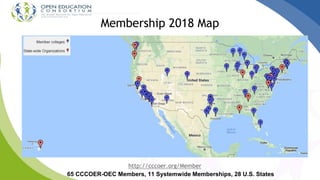 Membership 2018 Map
http://cccoer.org/Member
65 CCCOER-OEC Members, 11 Systemwide Memberships, 28 U.S. States
 