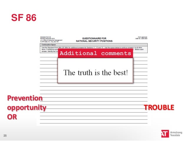 Worksheets Sf 86 Worksheet preventing personnel clearance issues sf 86additional commentspreventionopportunityortrouble25